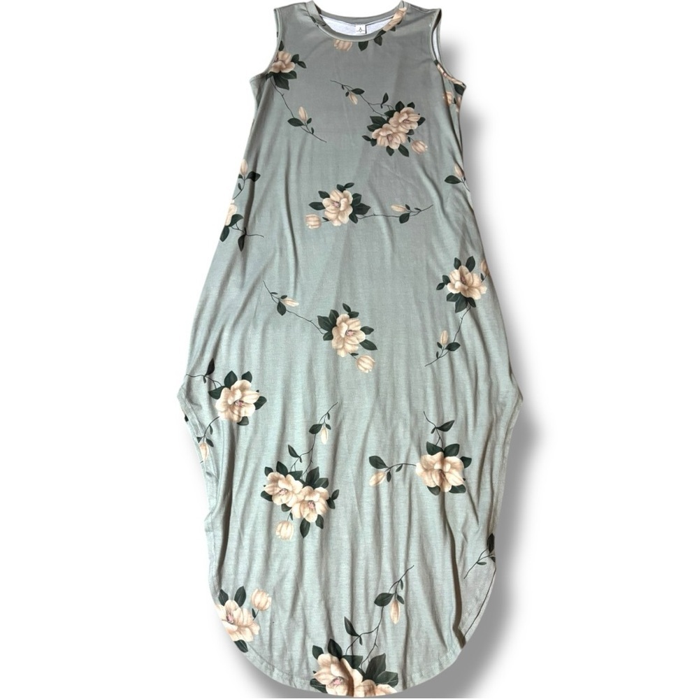 Anrabess Mint Green Floral Sleevelss Crewneck Asymmetrical Floral Maxi Dress - Picture 7 of 16